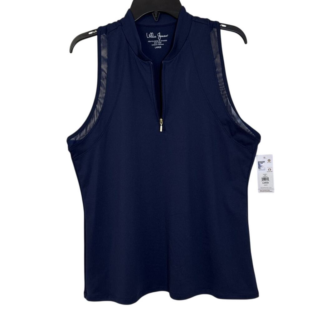 Lilly Green Large Quarter Zip Navy Blue Top P50 Quick Dry Wicking Sheer Panels